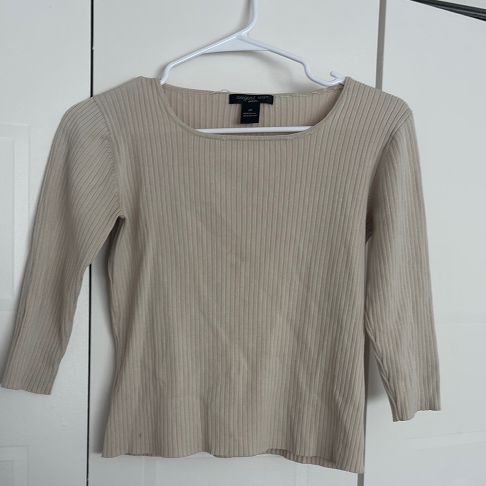 Woman’s Beige Ribbed Long Sleeve Top